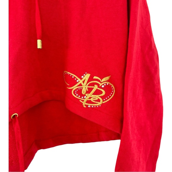 Apple Bottom Red Cropped Hoodie Embroidered Logo Gold Studded Zip Sweatshirt - Picture 3 of 13
